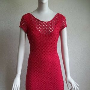 FREE PEOPLE,  RED CROCHETED DRESS